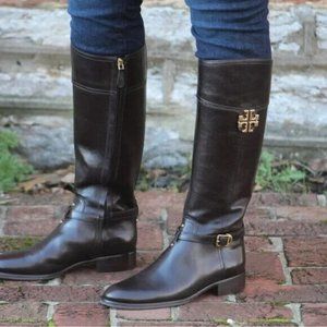 Tory Burch Eloise Riding Boot Black Galleon Leather Size 9 NEW